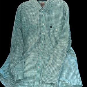 Cinch Teal Geometric Button Down Shirt